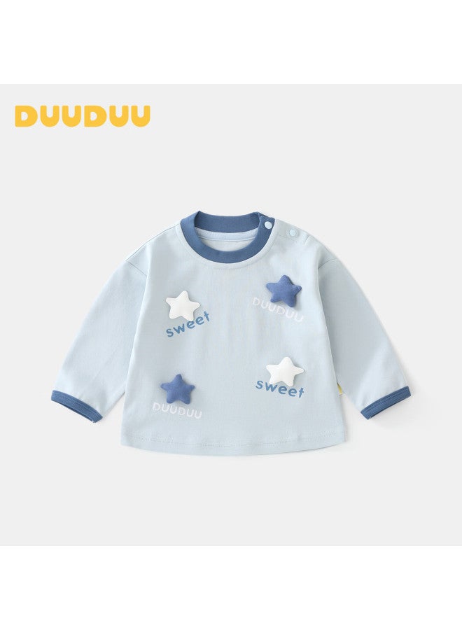Duuduu Kids Girls T-shirt Spring Autumn Baby Long Sleeve Cartoon Top Blue 90 - Image 1