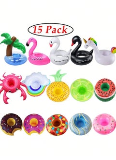 Y&D 15-Piece Inflatable Drink Holders Floating Cup Holders Beverages Beer Coasters For Summer Swim Pool Party  - Image 1