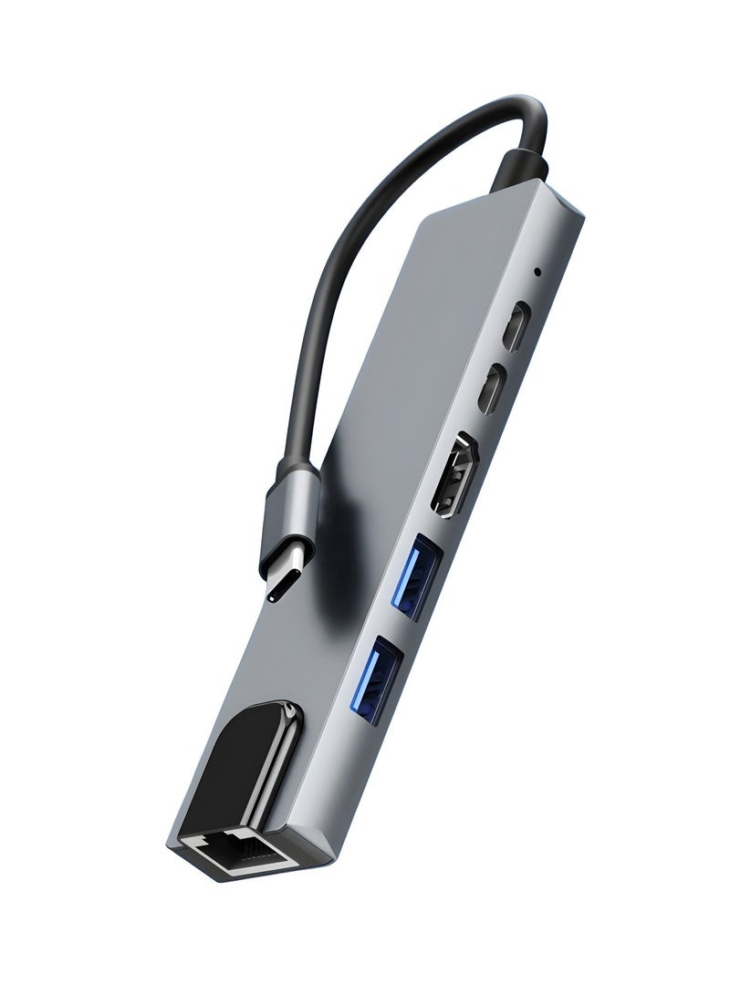 Zero ZERO TYPE-C to HDTV 6 in 1 Adapter with LAN USB Type-C 4K video output – Silver  - Image 1