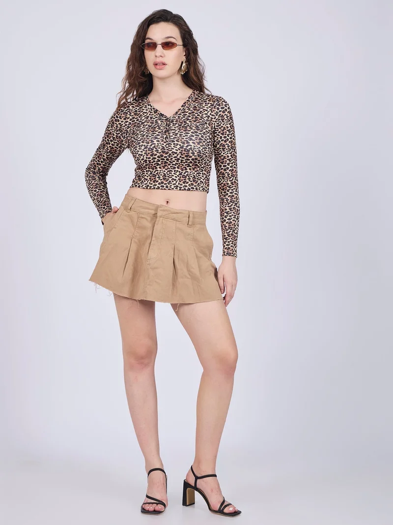 Outzidr  Beige Animal Printed Knit Top for Women | Best Price UAE