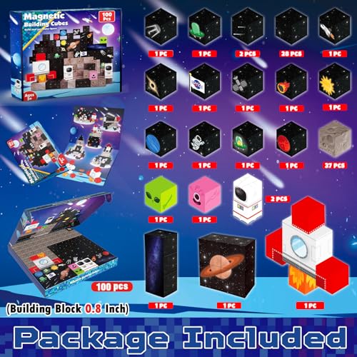 Annexfun Magnetic Blocks100PCS Magnetic Building BlocksSpace Rocket Magnetic Tiles Cubes 2026 Upgraded STEM Game Christmas Birthday Gifts for 3 4 5 6 7 8 9 10 Year Old Boys and Girls - Image 5