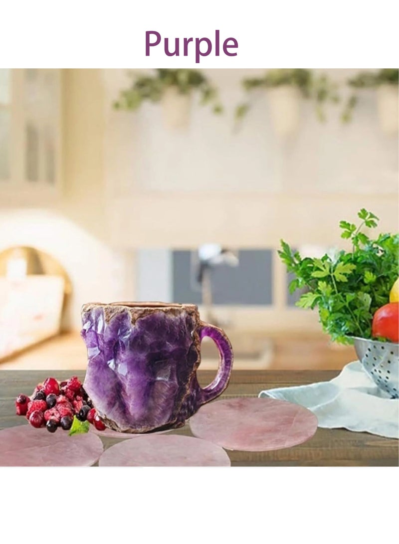 كوب قهوة فاخر من الراتنج الكريستالي المعدني مع غطاء داخلي من الفولاذ المقاوم للصدأ - كوب حراري معزول مزدوج الجدار، تصميم بملمس الحجر الطبيعي، رائع للمنزل/المكتب/الهدايا (أزرق سماوي) - Image 3