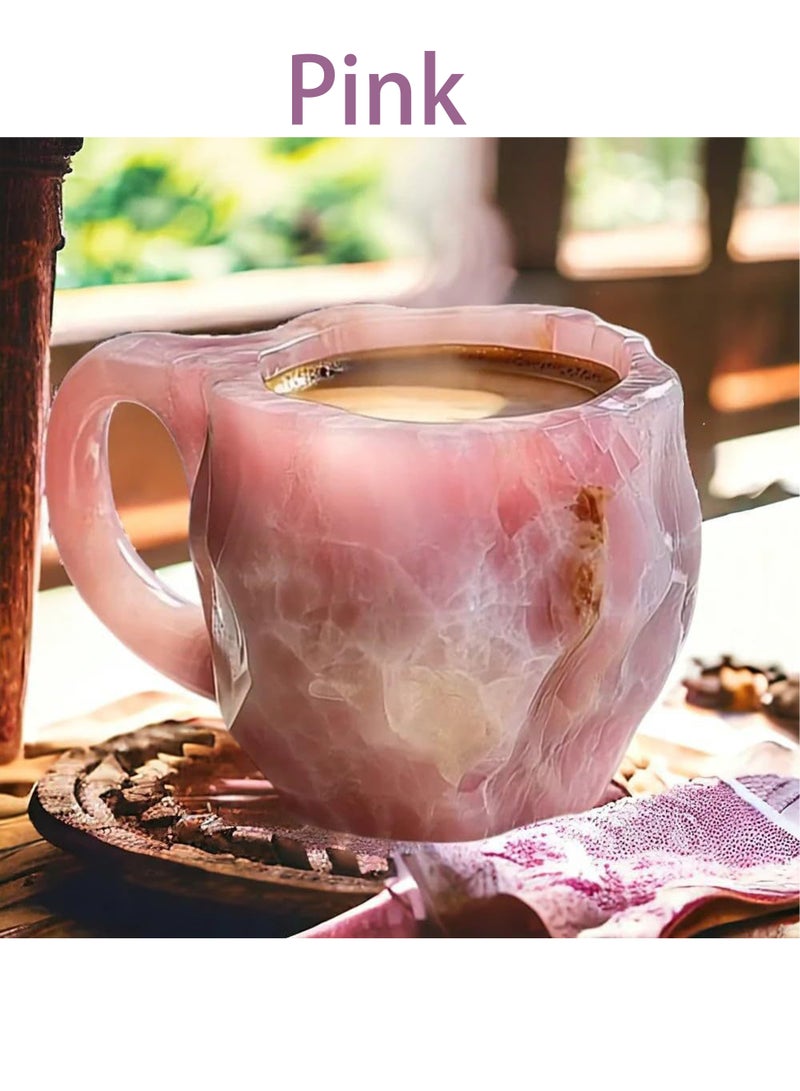 كوب قهوة فاخر من الراتنج الكريستالي المعدني مع غطاء داخلي من الفولاذ المقاوم للصدأ - كوب حراري معزول مزدوج الجدار، تصميم بملمس الحجر الطبيعي، رائع للمنزل/المكتب/الهدايا (أزرق سماوي) - Image 4