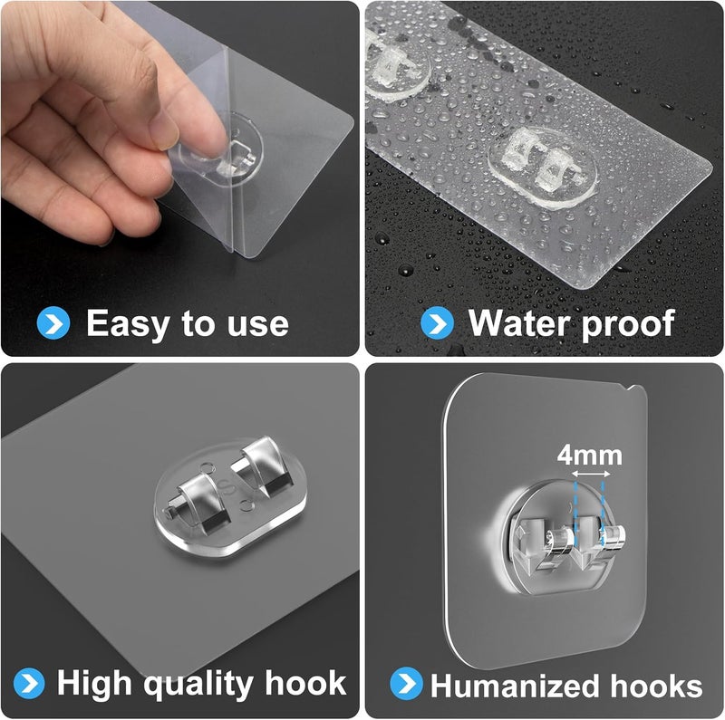 FEPTUASE 14 Pack Shower Caddy Adhesive Replacement, Transparent Strong Adhesive Hooks, No Drilling, Waterproof Wall Hooks for Shower Caddy, Bathroom Storage Shelves and Kitchen Racks - Image 5