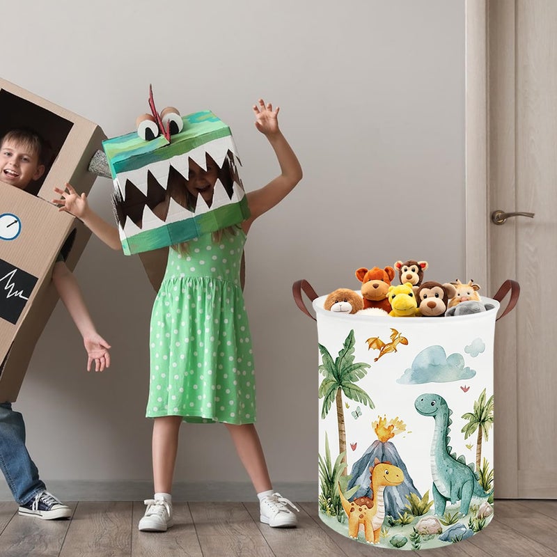 FXOCSHE Dinosaurs Baby Laundry Hamper,Collapsible canvas laundry basket,Dinosaur Baskets for Boys,Dragon dirty clothes basket,Baby Room decor(Roaring dinosaur) - Image 2