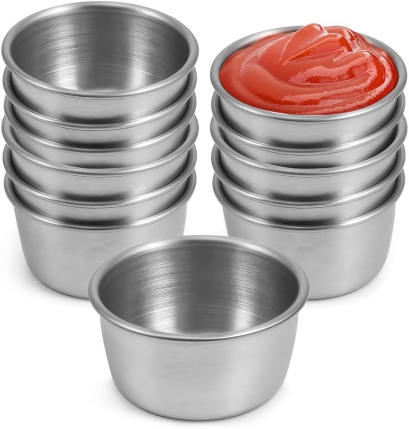 Amytalk Ramekin Sauce Dipping Bowl Mini Sauce Cups Pudding Condiment Cups for Home Party Stainless Steel (Sliver 12 Pack 40ml) - Image 1