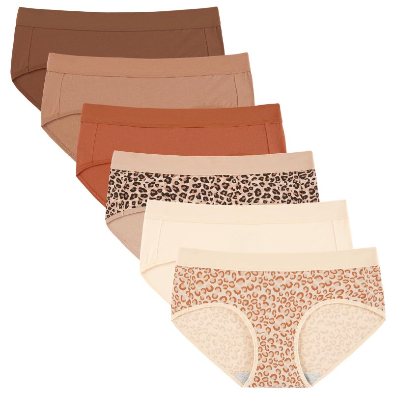 INNERSY Women's Underwear Cotton Hipster Panties Mid Rise Briefs Tagless Wide Waistband 6 Pack(Medium,Wild Sienna) - Image 1
