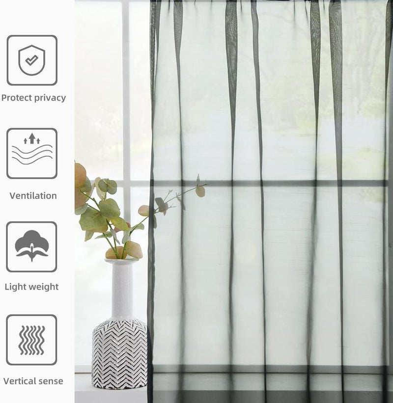youleyar الصلبة القضيب القضيب الستار Voile Draperies 2 لوحات بيضاء بيج رمادي قهوة 60 بوصة عرض 63 بوصة 1 زوج 1 زوج لغرفة نوم المطبخ ساحة غرفة المعيشة (أسود 60wx63l) - Image 5