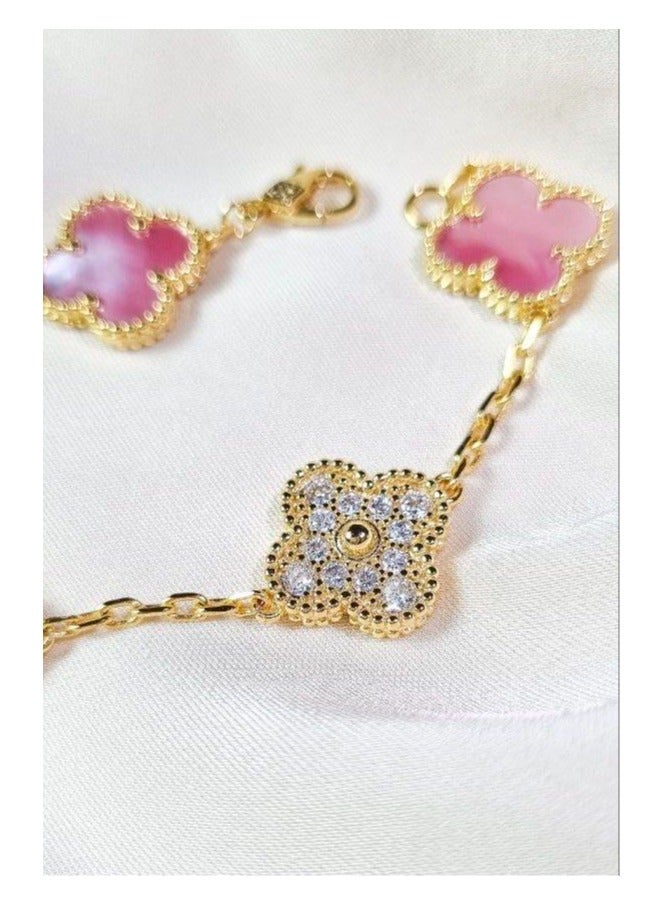 NCVI 18K Gold Clover Bracelet Women's Multicolor Petal Bracelet Changing Pink Petal Double Faced Pearl Pink Pearl Pendant - Image 3