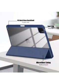 T I G O iPad Air 4/5 10.9/11 inch & Pro 11 Inch  M2 2024 Air 4th/5th Generation Case with Pencil Holder Transparent Back Smart Protective Cover Navy Blue  - Image 2