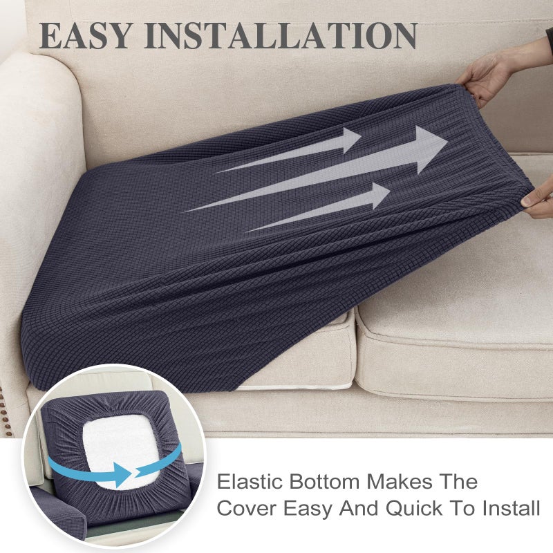 LA MEACK Couch Cushion Covers for Sectional Sofa L Shape Washable Separate Seat Chaise Couch Cover Stretch Sofa Slipcovers with 2 Pcs Pillowcases(2 Seater + 1 Chaise, Dark Grey) - Image 5