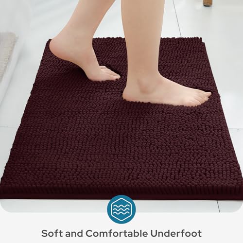 BYSURE Brown Bathroom Rugs Sets 3 Piece Non Slip Extra Absorbent Plush Chenille Soft Washable Bath Mats - Image 4