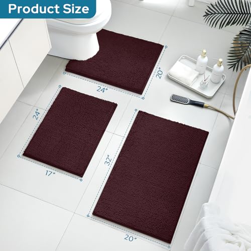 BYSURE Brown Bathroom Rugs Sets 3 Piece Non Slip Extra Absorbent Plush Chenille Soft Washable Bath Mats - Image 2