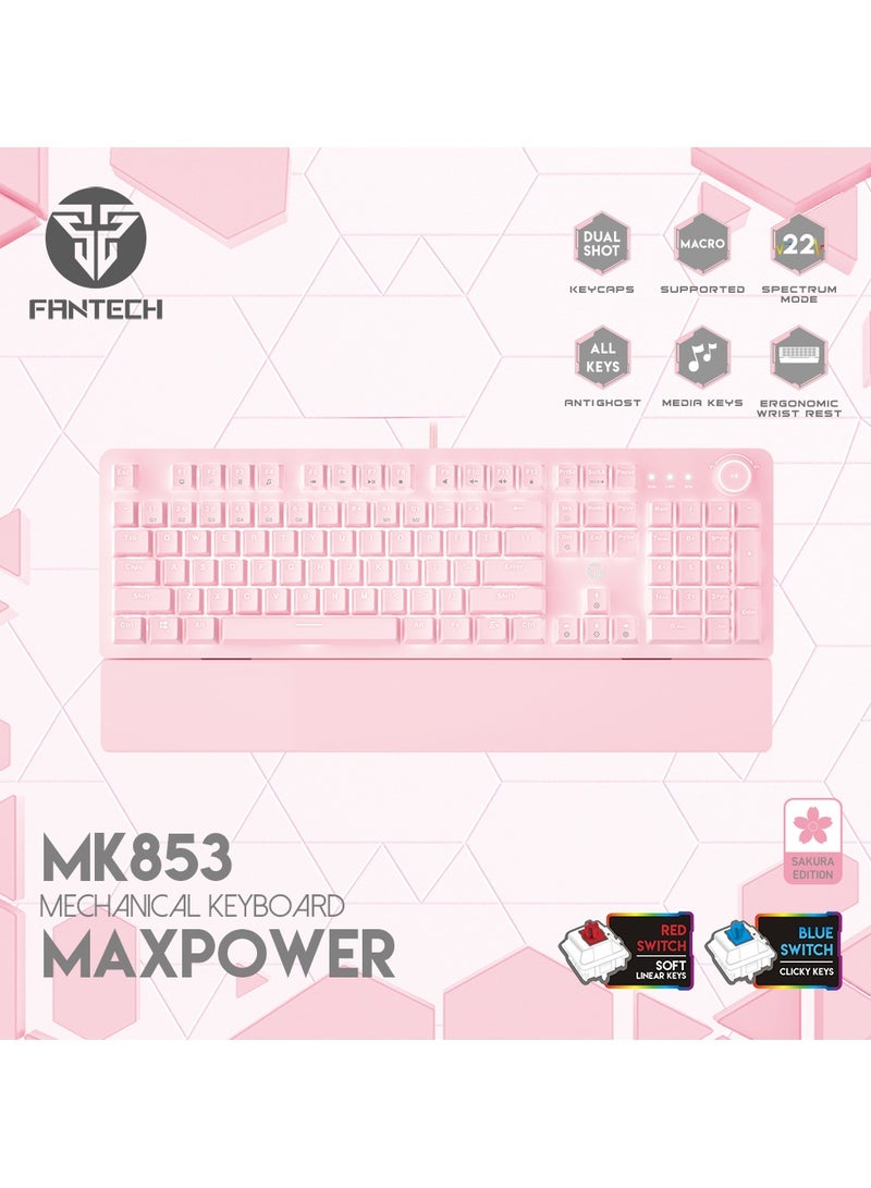 FANTECH Wired  Computer Keyboard, Full-Size Keyboard, 104-keys Mechanical Gaming Keyboard(Blue Switches), USB Plug-and-Play, 22 RGB Modes, Volume Scroll Wheel, Detachable Wrist Rest，Compatible with PC, Laptop  - Image 3