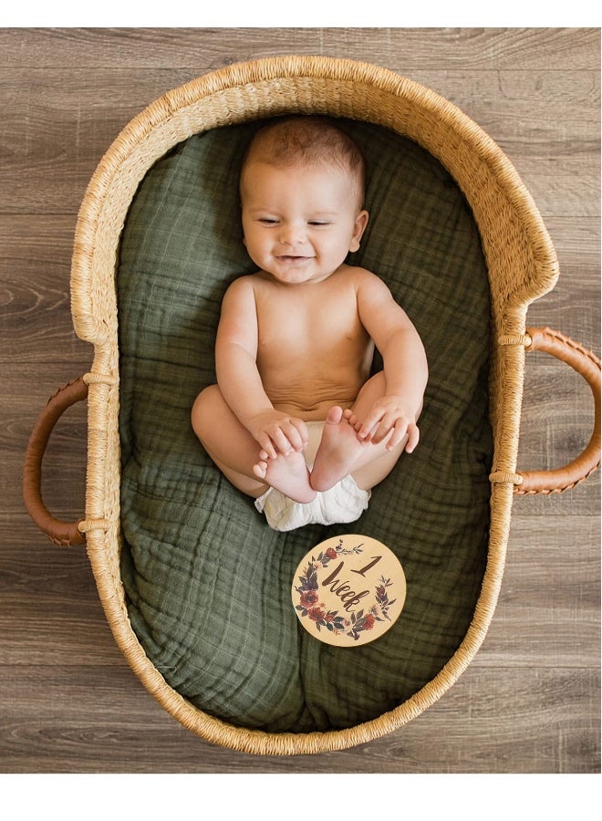 Baby Monthly Milestone 15 Pieces Milestone Numbers Props Wooden Newborn Welcome Discs Sign Baby Milestone Cards Weekly Monthly Growth Milestone Signs Baby Announcement Props For Boys Girls Photo Prop - Image 5