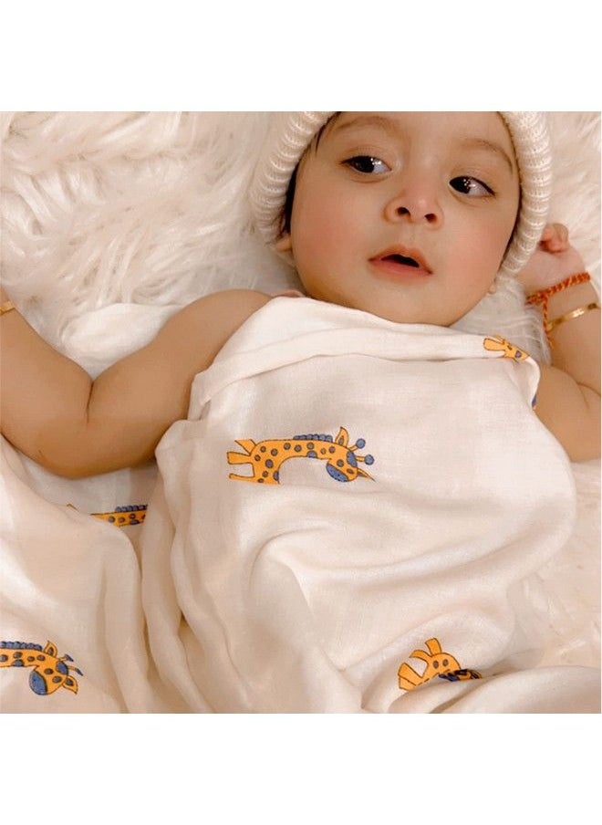 MOM'S HOME Organic Cotton Super Soft Baby Muslin Swaddle Lambu Giraffe 120X120 Cm (Multicolor)  - Image 3