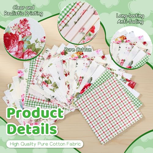 Exclaith 84 Pcs Charm Packs for Quilting 5 inch, Pre-Cut Vintage Floral Print Cotton Quilting Fabric Squares 5 inch Gingham Rose Floral, Pre-Cut Quilted Fabric Florals Patchwork for Sewing DIY Craft - Image 3