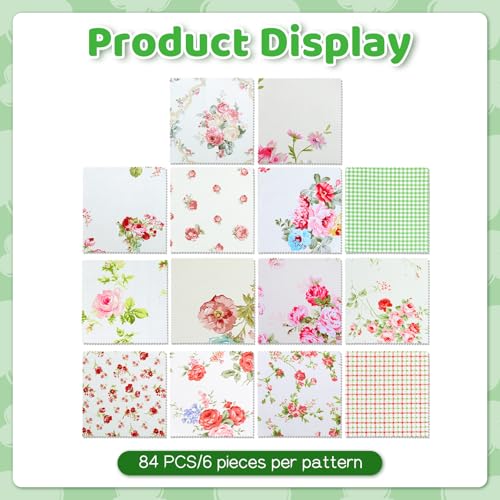 Exclaith 84 Pcs Charm Packs for Quilting 5 inch, Pre-Cut Vintage Floral Print Cotton Quilting Fabric Squares 5 inch Gingham Rose Floral, Pre-Cut Quilted Fabric Florals Patchwork for Sewing DIY Craft - Image 4