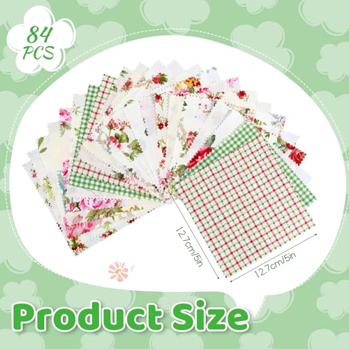 Exclaith 84 Pcs Charm Packs for Quilting 5 inch, Pre-Cut Vintage Floral Print Cotton Quilting Fabric Squares 5 inch Gingham Rose Floral, Pre-Cut Quilted Fabric Florals Patchwork for Sewing DIY Craft - Image 2