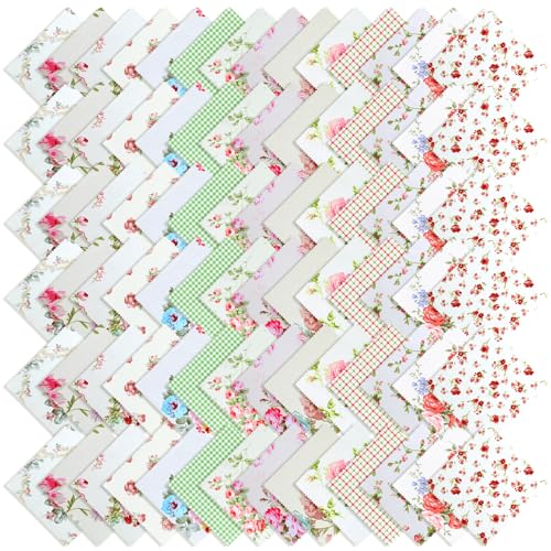 Exclaith 84 Pcs Charm Packs for Quilting 5 inch, Pre-Cut Vintage Floral Print Cotton Quilting Fabric Squares 5 inch Gingham Rose Floral, Pre-Cut Quilted Fabric Florals Patchwork for Sewing DIY Craft - Image 1