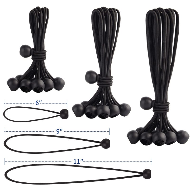 Skytened 30PCS of 3 Sizes Ball Bungee Cords, 6, 9, 11 Inch Tarp Canopy Bungee Balls, Heavy Duty Tie Down Cord for Shelter, Gazebo, Camping, Tent, Cargo, Holding Wire and Hoses (Ball Size 1 inch) - Image 1
