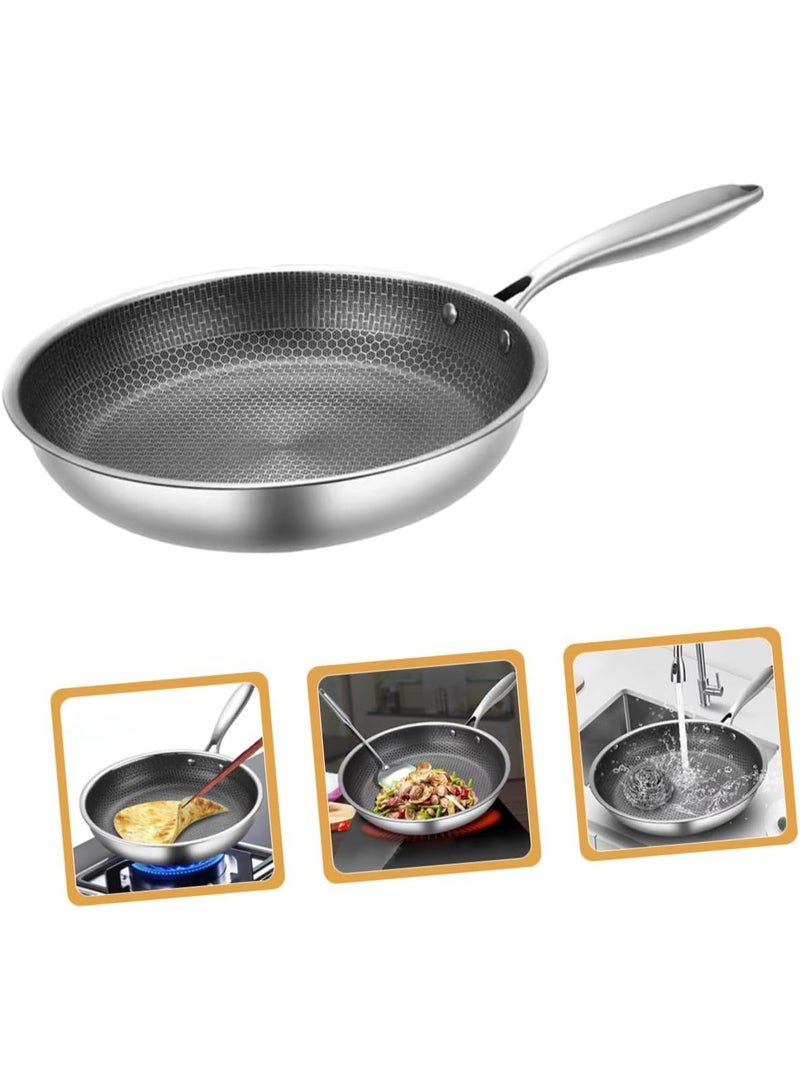 FAYET 28cm Stainless Steel Honeycomb Nonstick Frying Pan, Flat Bottom Skillet with Ergonomic Handle, Induction & Gas Stove Compatible - Image 5