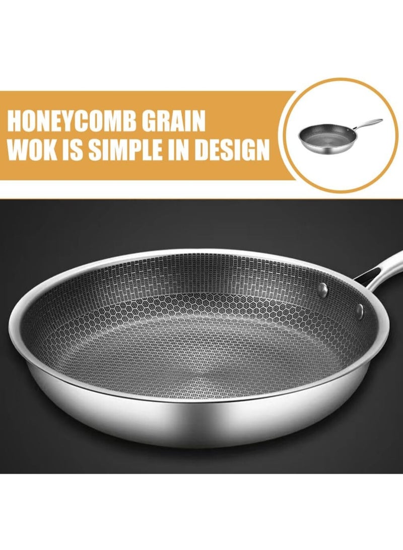 FAYET 28cm Stainless Steel Honeycomb Nonstick Frying Pan, Flat Bottom Skillet with Ergonomic Handle, Induction & Gas Stove Compatible - Image 3