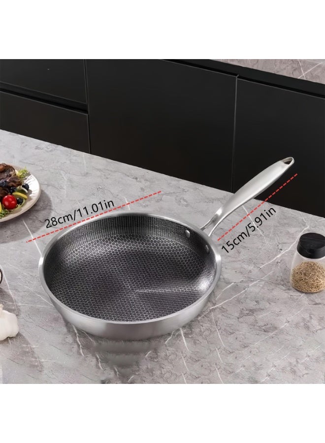 FAYET 28cm Stainless Steel Honeycomb Nonstick Frying Pan, Flat Bottom Skillet with Ergonomic Handle, Induction & Gas Stove Compatible - Image 2
