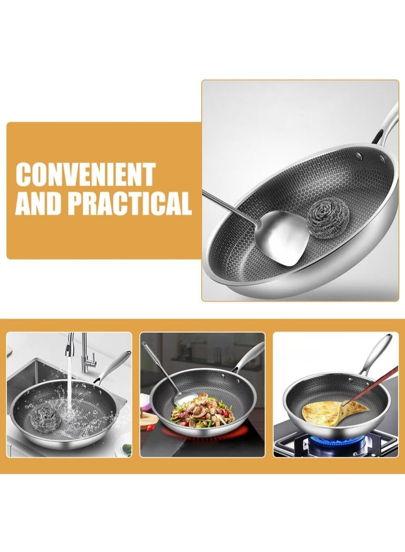 FAYET 28cm Stainless Steel Honeycomb Nonstick Frying Pan, Flat Bottom Skillet with Ergonomic Handle, Induction & Gas Stove Compatible - Image 4