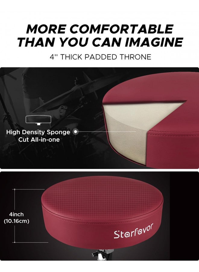 Starfavor Starfavor Drum Throne Adjustable, Drum Stool Padded Drum Seat, Rotatable Drum Chair with Double Braced Anti-Slip Feet, Crimson Color, Red, ST-650 Stone - Image 1