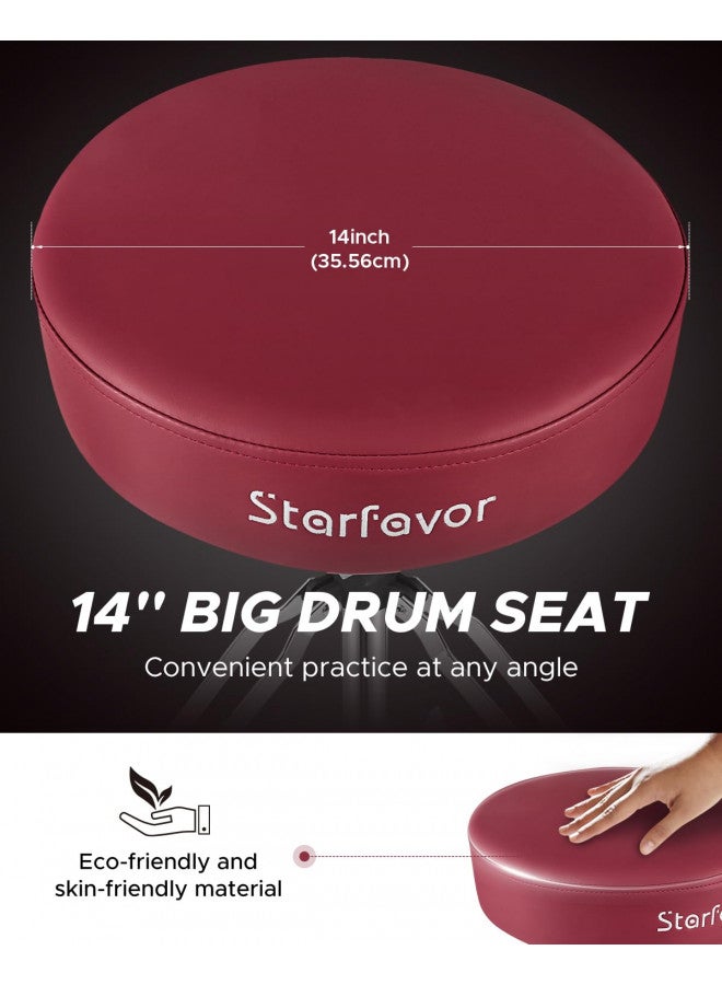 Starfavor Starfavor Drum Throne Adjustable, Drum Stool Padded Drum Seat, Rotatable Drum Chair with Double Braced Anti-Slip Feet, Crimson Color, Red, ST-650 Stone - Image 2