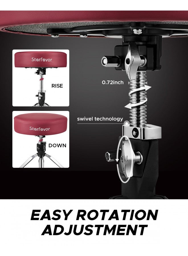 Starfavor Starfavor Drum Throne Adjustable, Drum Stool Padded Drum Seat, Rotatable Drum Chair with Double Braced Anti-Slip Feet, Crimson Color, Red, ST-650 Stone - Image 4