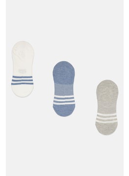 TapouT Men 3 Pairs Brand Logo Round Invible Socks, White/Light Blue/Grey  - Image 2
