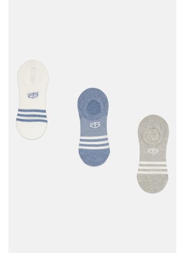 TapouT Men 3 Pairs Brand Logo Round Invible Socks, White/Light Blue/Grey  - Image 1