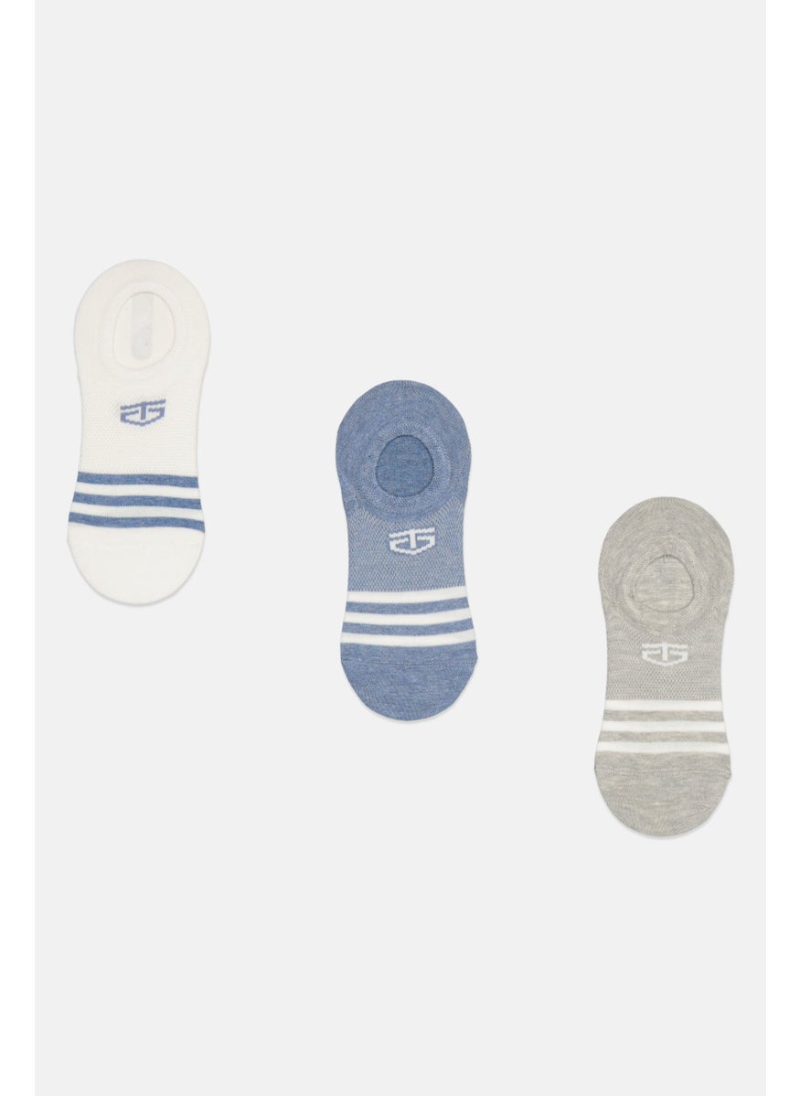 TapouT Men 3 Pairs Brand Logo Round Invible Socks, White/Light Blue/Grey  - Image 1