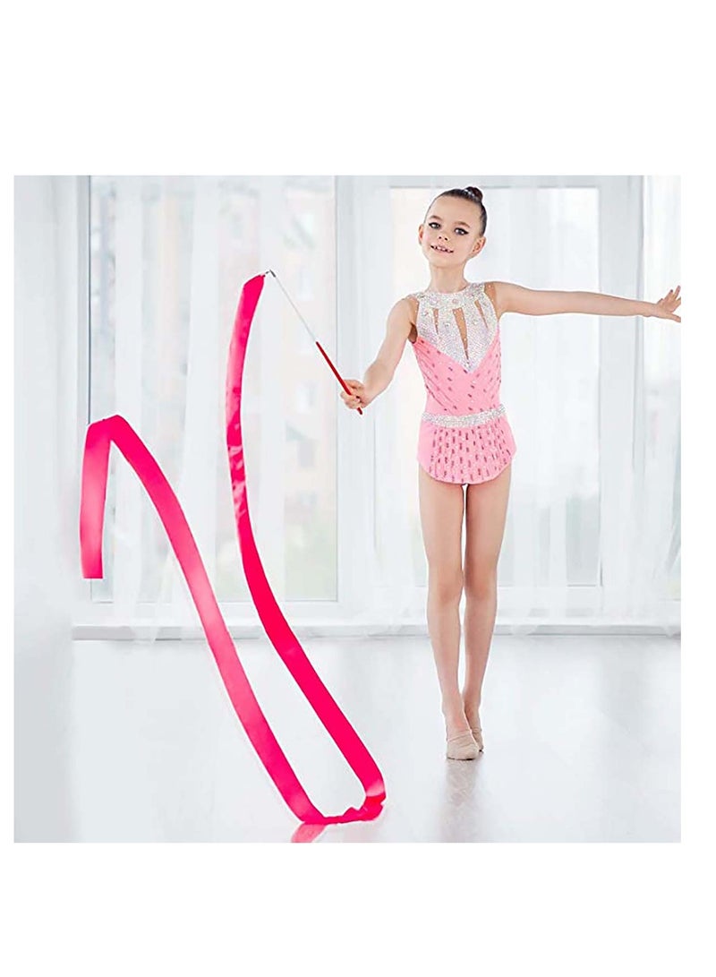 SYOSI Streamers Rhythmic Dance Ribbons, 5 Pieces Rainbow Streamers Rhythmic Gymnastics Ribbon Baton Twirling Wands on Sticks for Kids Artistic Dancing, (Rainbow, Rose Red, Orange, Purple, Green) -- Candeer - Image 2