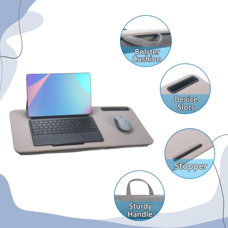 YUELAKE Portable Laptop Desk Fits Up to 16â€œ Laptops, with Tablet Slot, Built-in Cushion, Great for Home & Office,Lap Desk for Laptop,Lap Desk with Cushion (Gray, Large) - Image 4