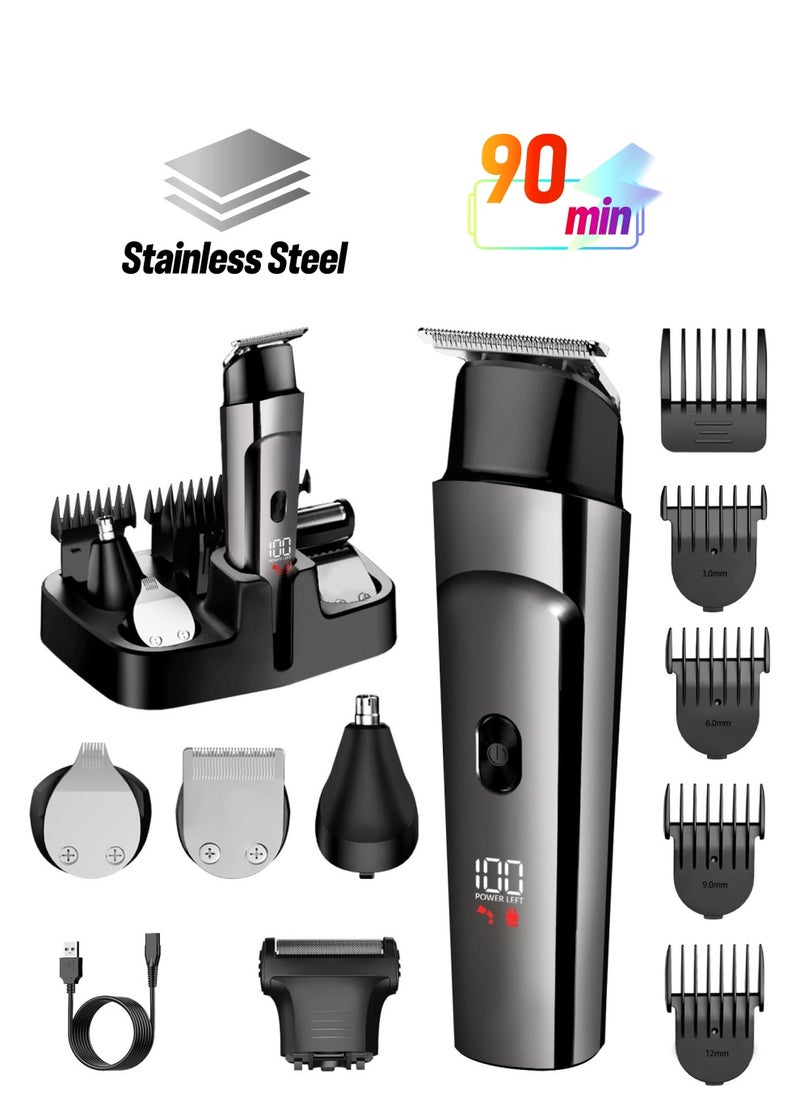Generic Beard Trimmer for Men - 5 in 1 Kit Electric Razor, Nose Hair Trimmer with LED Display, Cordless Mustache Body Face Grooming Kit, Waterproof Rechargeable Beard Shaver  - Image 1