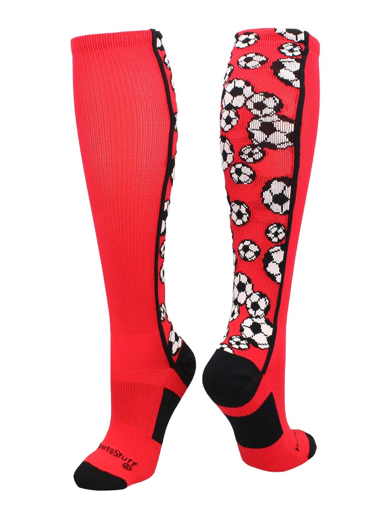 MadSportsStuff Crazy Soccer Socks with Soccer Balls over the calf RedBlack Medium - Image 2