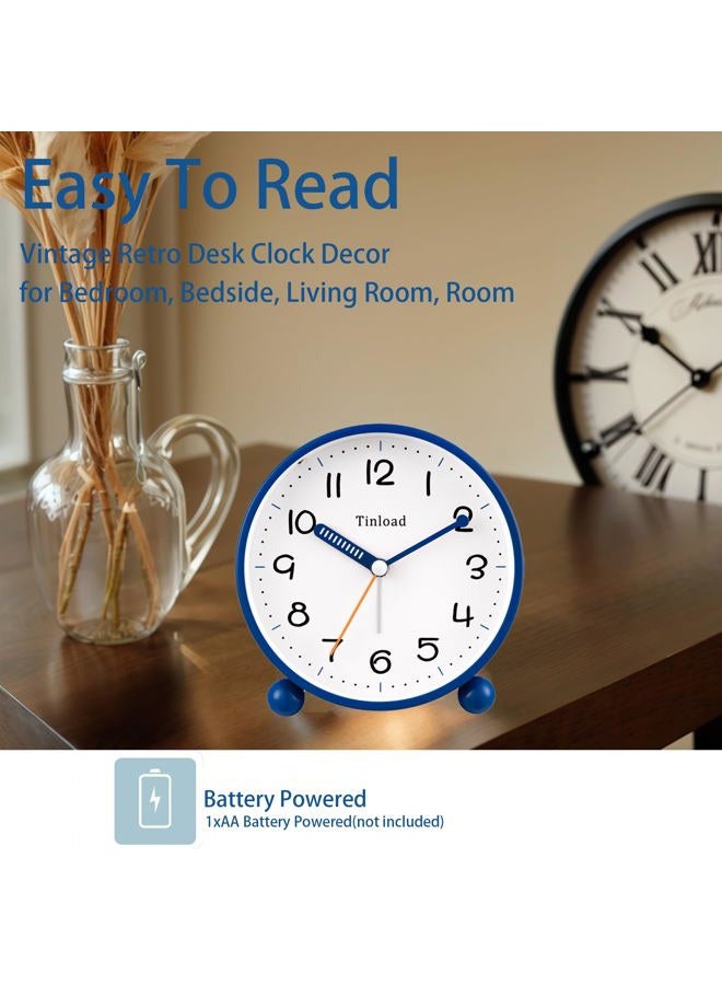 Tinload 4.5" Antique Retro Analog Alarm Clock, Small Silent Battery Operated Clock with Manual Light, Snooze, Vintage Decor for Bedroom, Living Room, Office, Bedside,Desk（Blue） - Image 2