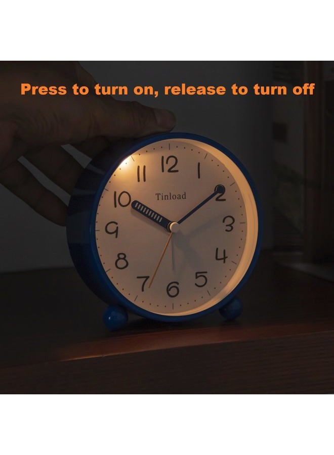 Tinload 4.5" Antique Retro Analog Alarm Clock, Small Silent Battery Operated Clock with Manual Light, Snooze, Vintage Decor for Bedroom, Living Room, Office, Bedside,Desk（Blue） - Image 5