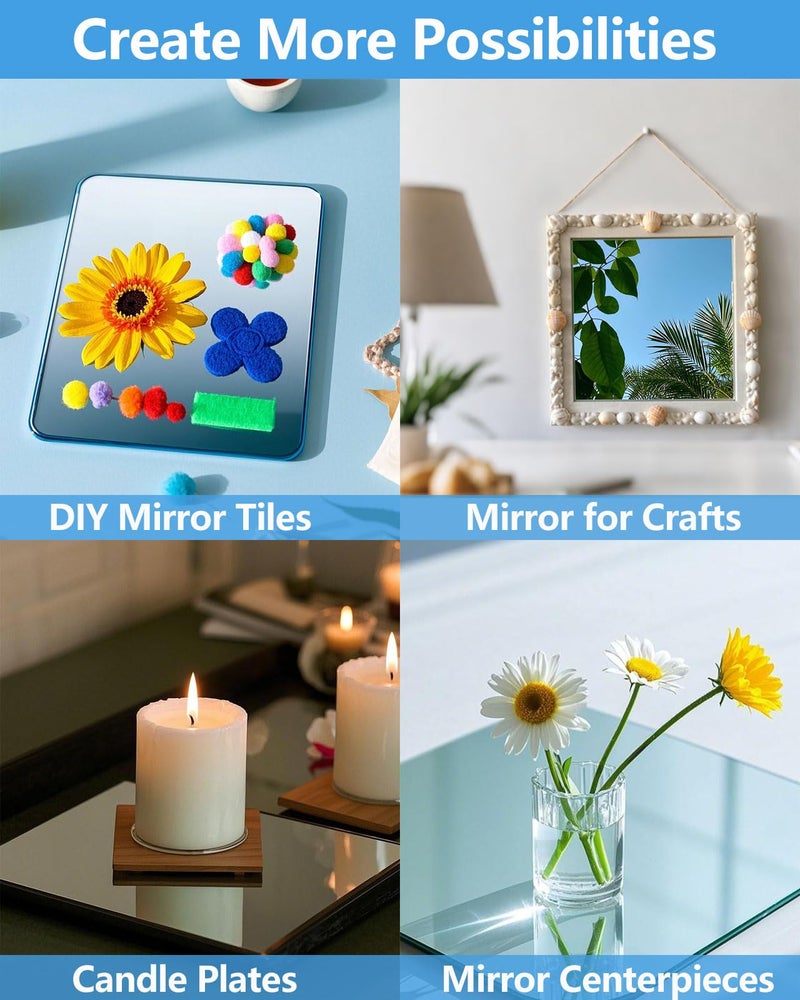 NKJVE Unbreakable Mirror Tiles Self Adhesive,4PCS 8â€x8â€ Toddler Mirror for Classroom Decor, Peel and Stick On Small Mirrors for Wall Decor, Shatterproof Plastic Mirrors Stickers for Kids Decorative - Image 4