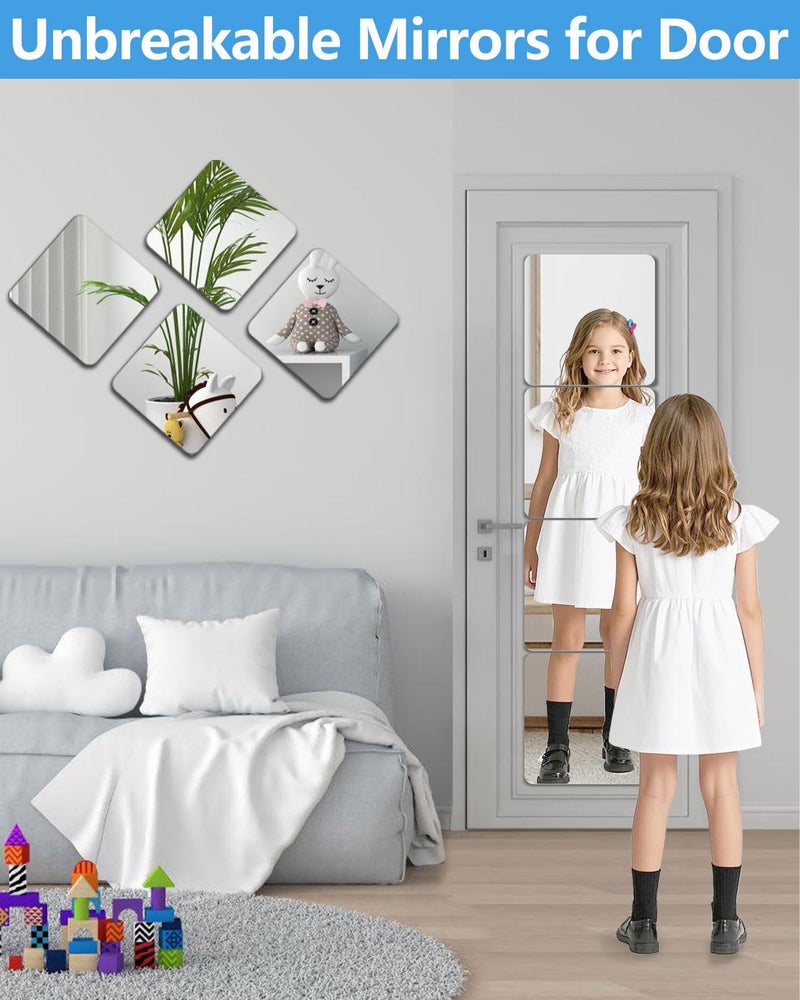 NKJVE Unbreakable Mirror Tiles Self Adhesive,4PCS 8â€x8â€ Toddler Mirror for Classroom Decor, Peel and Stick On Small Mirrors for Wall Decor, Shatterproof Plastic Mirrors Stickers for Kids Decorative - Image 3