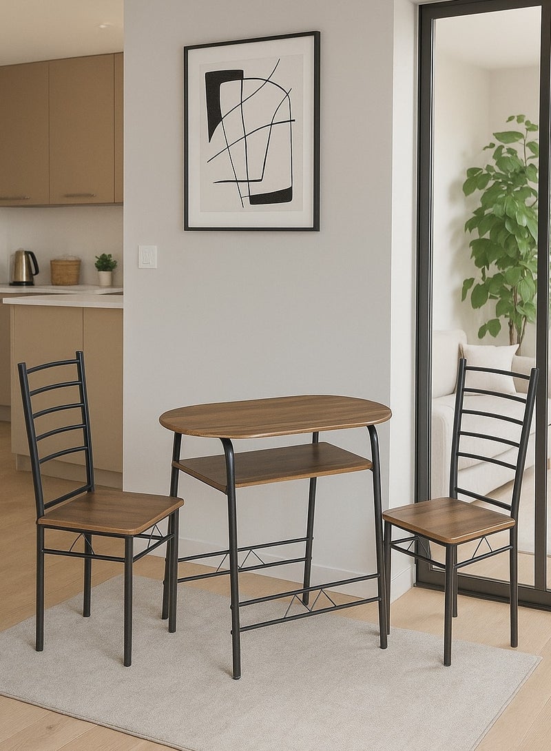 AFT 3-Piece Dining Table Set with 2 Chairs – Compact Kitchen & Dining Room Furniture, Space Saving Design, Metal Frame with Walnut Brown Wood Finish - Image 1