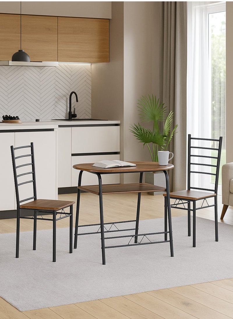 AFT 3-Piece Dining Table Set with 2 Chairs – Compact Kitchen & Dining Room Furniture, Space Saving Design, Metal Frame with Walnut Brown Wood Finish - Image 2