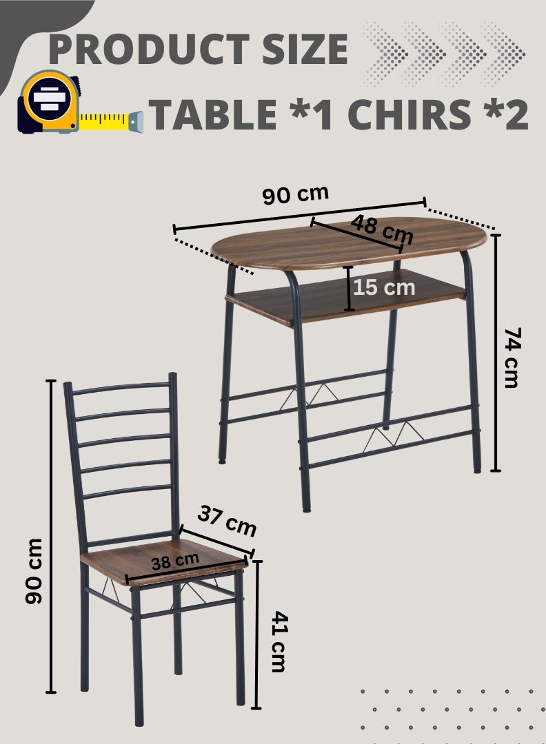 AFT 3-Piece Dining Table Set with 2 Chairs – Compact Kitchen & Dining Room Furniture, Space Saving Design, Metal Frame with Walnut Brown Wood Finish - Image 3