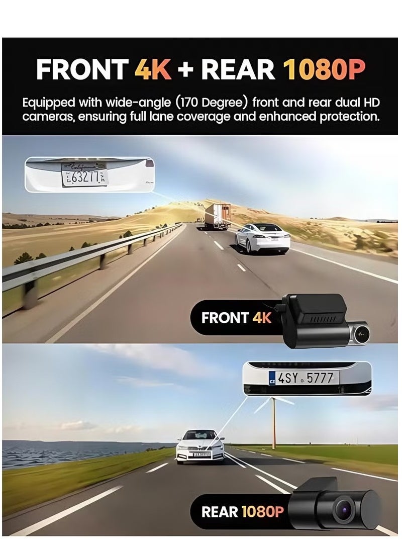Generic 4K+1080P Dual Dash Cam with Sony High-Sensitivity Sensor, WiFi & Smart APP Control, Built-in 128GB U3 High-Speed Storage, Features Loop Recording, Night Vision, and Parking Monitor.  - Image 4