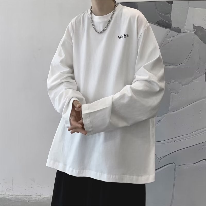 Spring New Long-Sleeved T-Shirt Men'S Hong Kong-Style Loose Round Neck Couple'S Base Shirt Casual All-Match Fashionable Inner Top - Image 2
