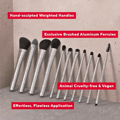 Mirabella Perfecting & Sculpting Duo Foundation Brush, Professional Makeup Brush Collection, Cruelty-Free Synthetic Bristle Brush, Hand-Sculpted Brushed Aluminum Handle Blending Brush for Makeup - Image 3