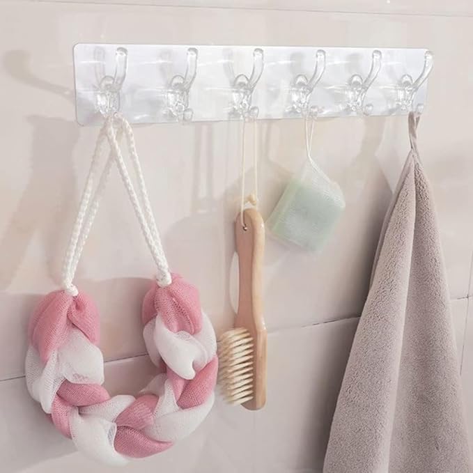 PAVITYAKSH 6 PCS Hook Cross 6in1 Self Adhesive Heavy Duty Wall Hook No Drilling for Bathroom Shower Kitchen Waterproof Transparent Hooks Pack of 2 - Image 5